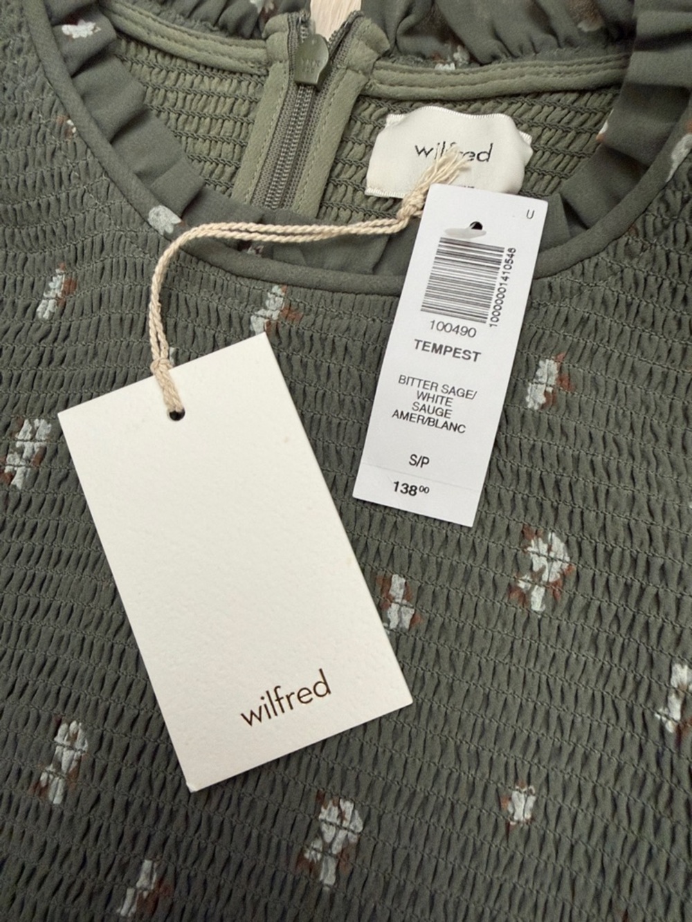 Wilfred Olive Green Smocked Floral Sheer-Sleeve Blouse - Picture 3 of 9